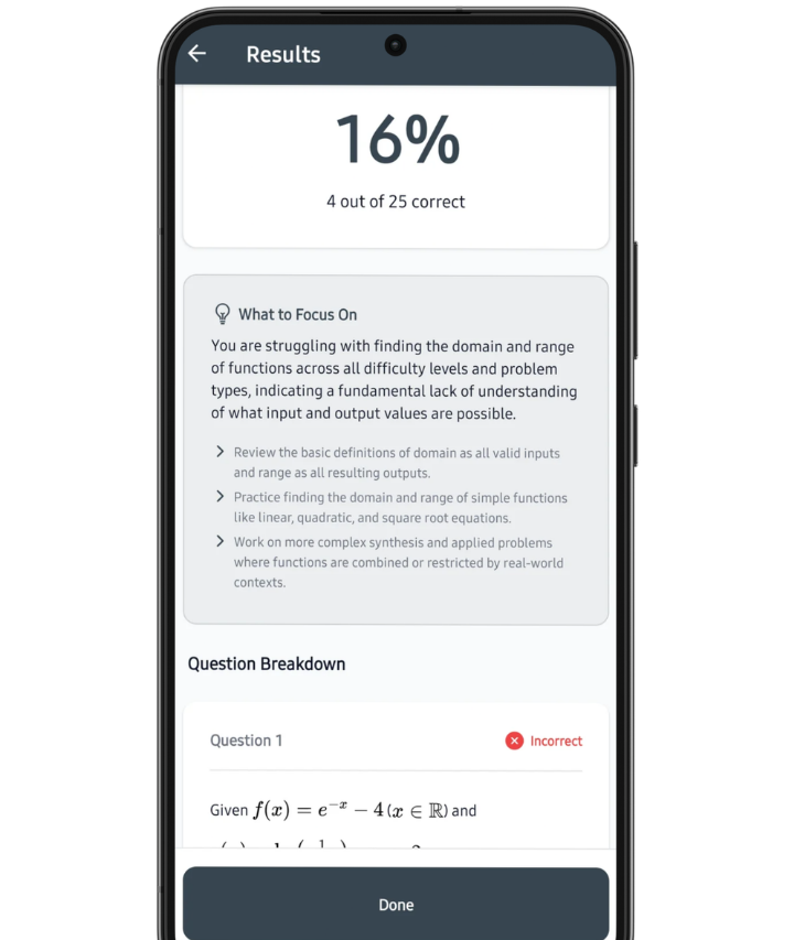 The results screen with a diagnosis of mistake patterns