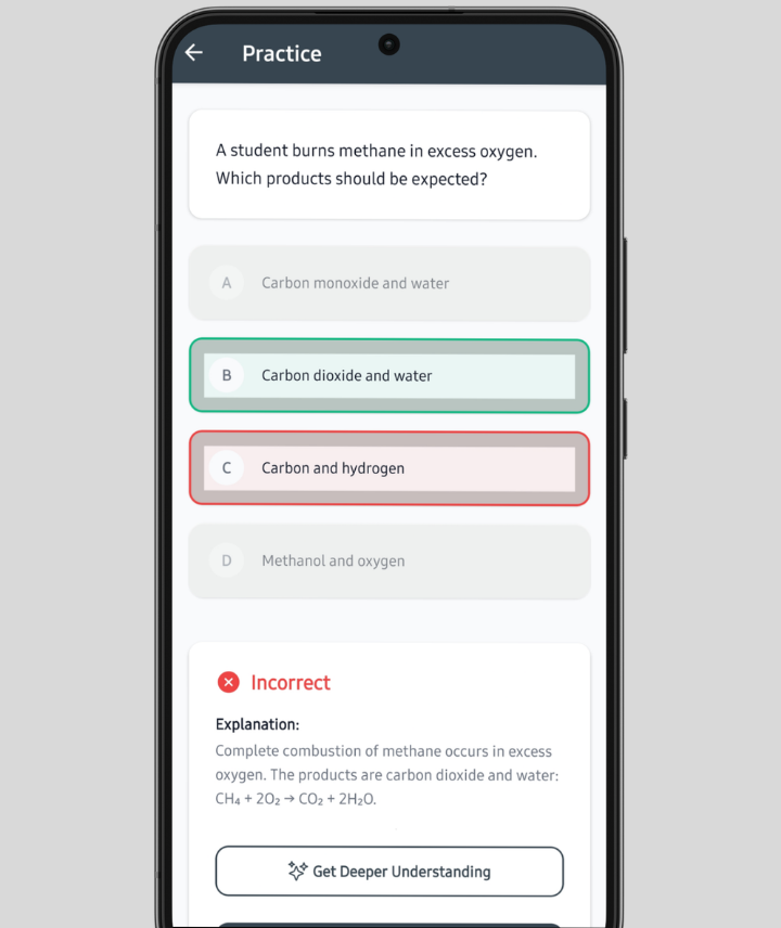 A multiple-choice practice question on the Semestr+ question screen